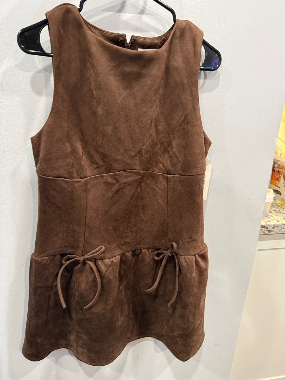 Francesca's Collections Brown Suede Sleeveless Tie-Waist Dress